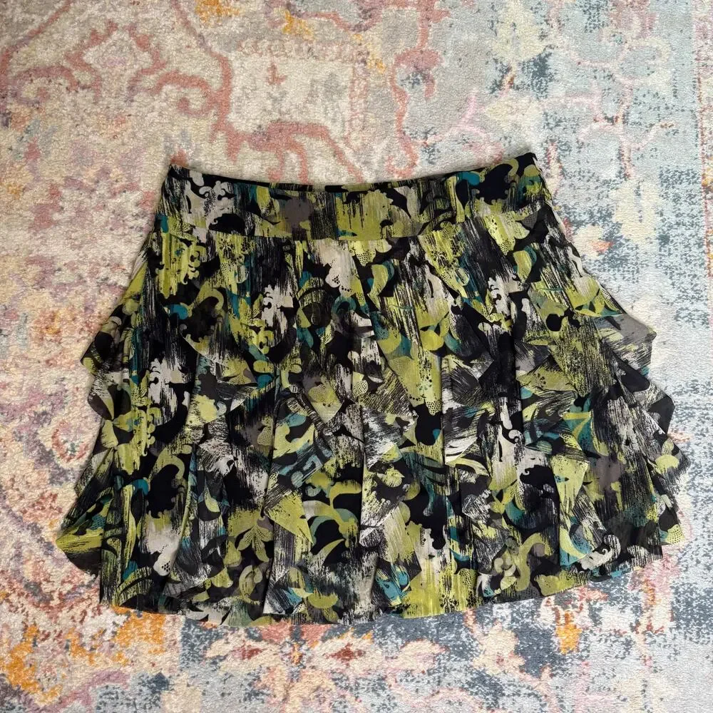 Vintage Y2K black and green ruffly mini skirt